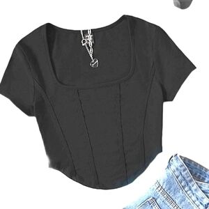 SQUARE NECK CURVED HEM CROP TOP WOMENS SIZE XS 👕